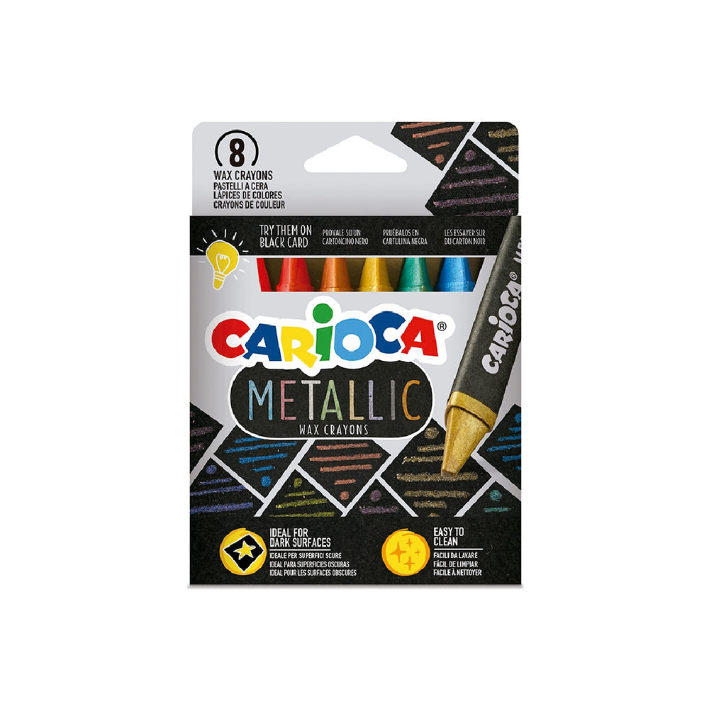 CARIOCA - Lapices Cera Carioca Metallic Triangular Caja de 8 Unidades Colores Surtidos