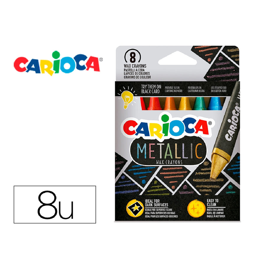 CARIOCA - Lapices Cera Carioca Metallic Triangular Caja de 8 Unidades Colores Surtidos
