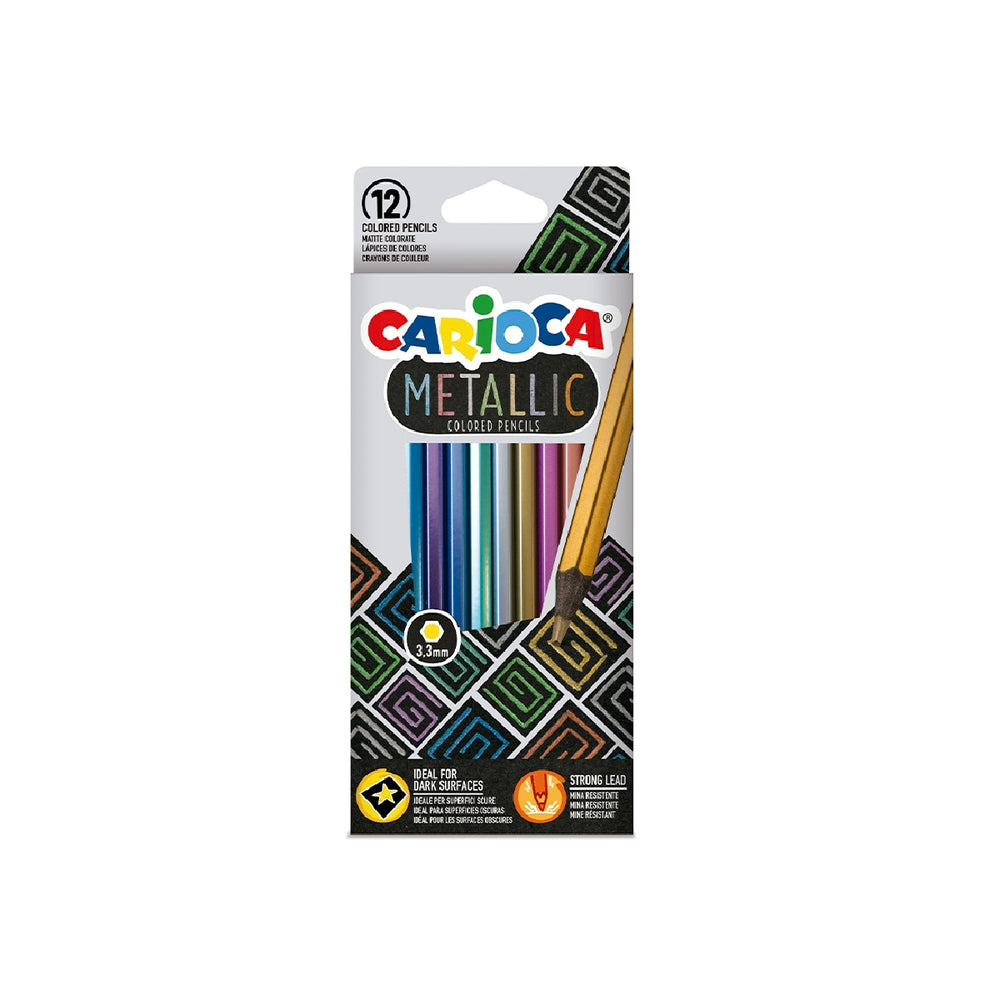 CARIOCA - Lapices de Colores Carioca Metallic Hexagonal Mina 3.3 mm Caja de 12 Colores Surtidos