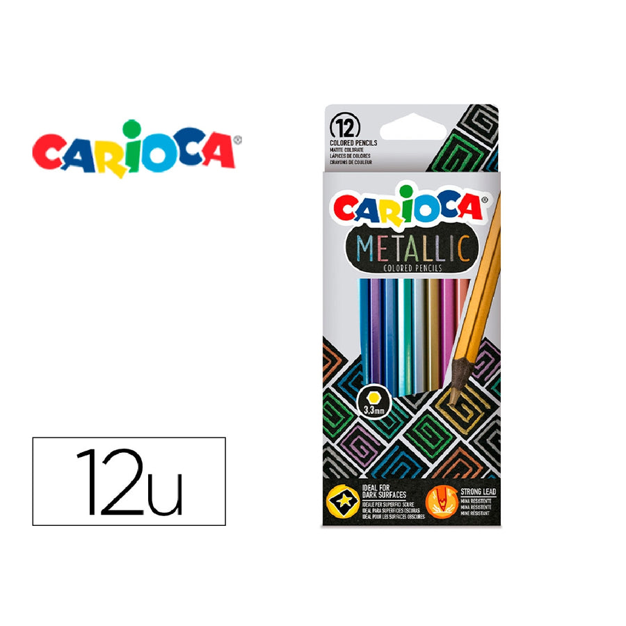 CARIOCA - Lapices de Colores Carioca Metallic Hexagonal Mina 3.3 mm Caja de 12 Colores Surtidos