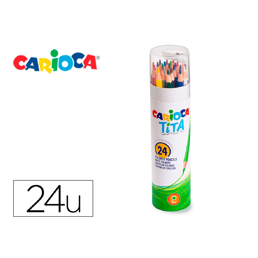 CARIOCA - Lapices de Colores Carioca Tita Mina 3 mm Tubo Metal 24 Colores Surtidos + Sacapuntas