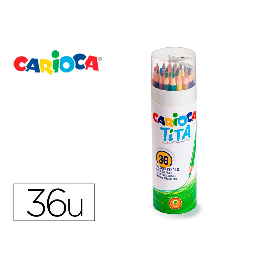 CARIOCA - Lapices de Colores Carioca Tita Mina 3 mm Tubo Metal 36 Colores Surtidos + Sacapuntas