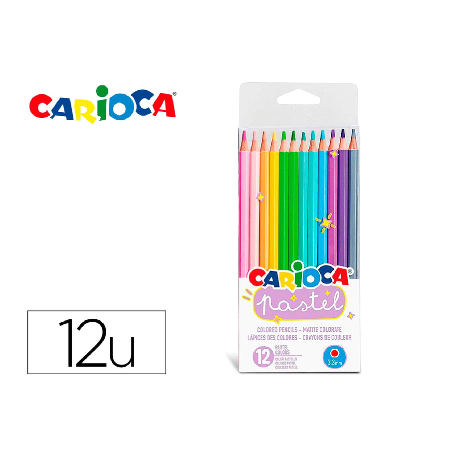 SURTIDOS - Lapices de Colores Carioca BI Color Pastel Triangular Mina 3.3 mm Blister de 12 Unidades Colores Surtidos