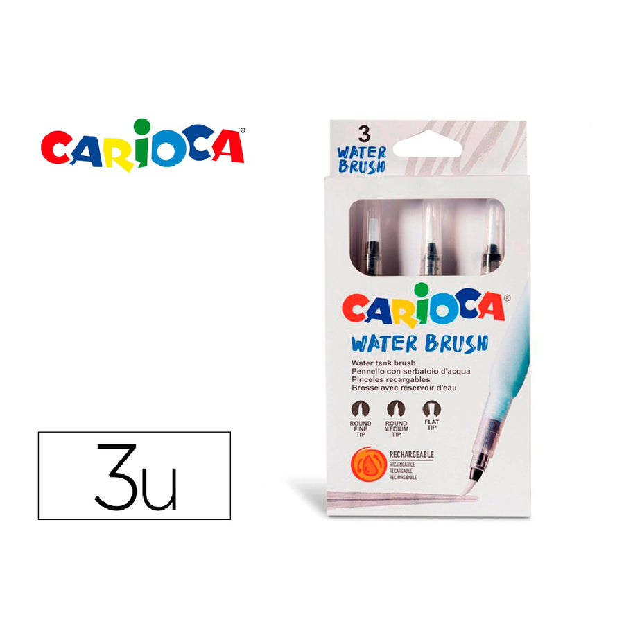 CARIOCA - Pincel Carioca Recargable Agua Redondo Caja de 3 Unidades Puntas Surtidas