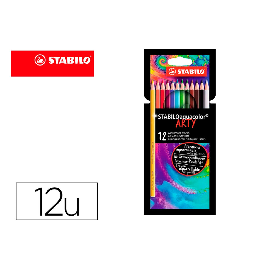 STABILO - Lapices de Colores Stabilo Aquacolor Arty Line Acuarelables Estuche de Carton de 12 Unidades Colores