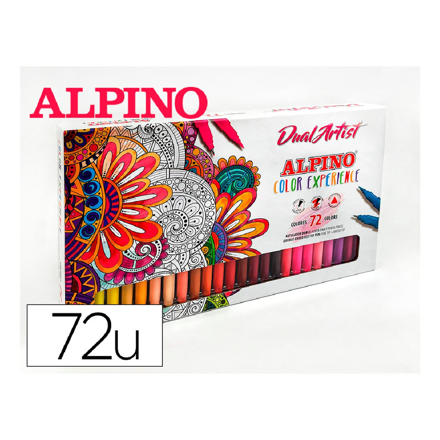 ALPINO - Rotulador Alpino Dual Artist Doble Punta Color Experience Estuche de 72 Unidades Colores Surtidos