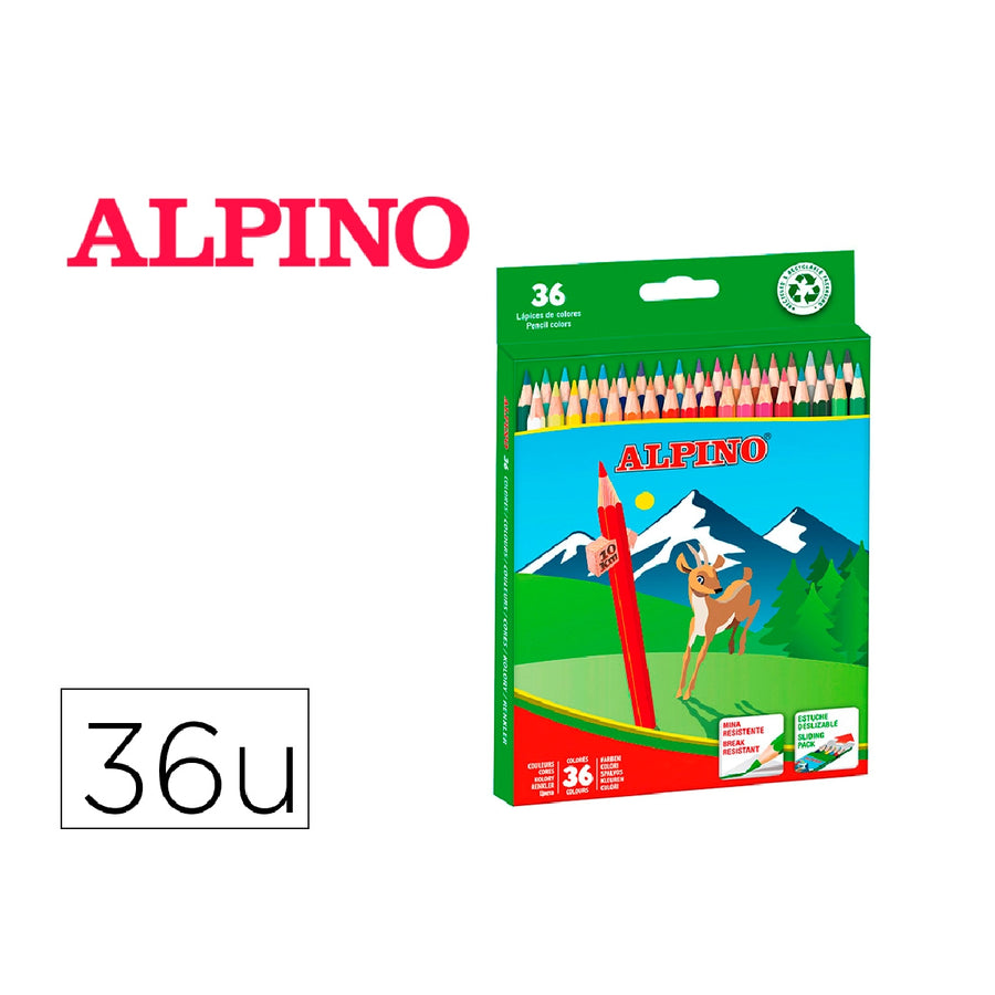 ALPINO - Lapices de Colores Alpino Caja 36 Unidades Colores Surtidos Largos