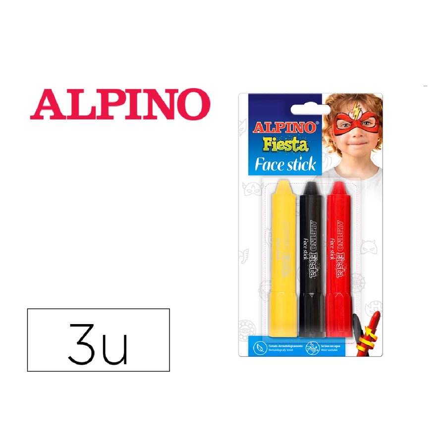 ALPINO - Barra de Maquillaje Alpino Fiesta Face Stick Super Heroes Blister de 3 Unidades Colores Surtidos