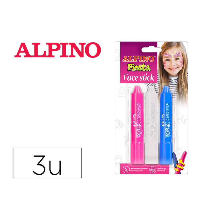 ALPINO - Barra de Maquillaje Alpino Fiesta Face Stick Princesas Blister de 3 Unidades Colores Surtidos