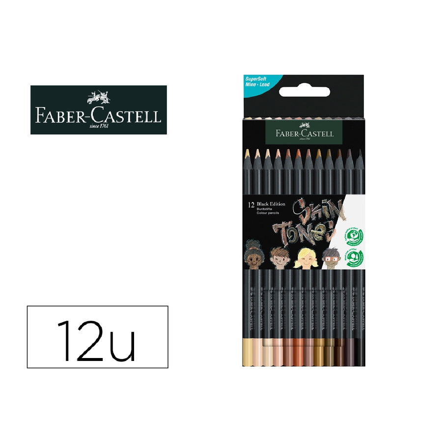 FABER CASTELL - Lapices de Colores Faber Castell Black Edition Tonos de Piel Caja de 12 Unidades Colores Surtidos