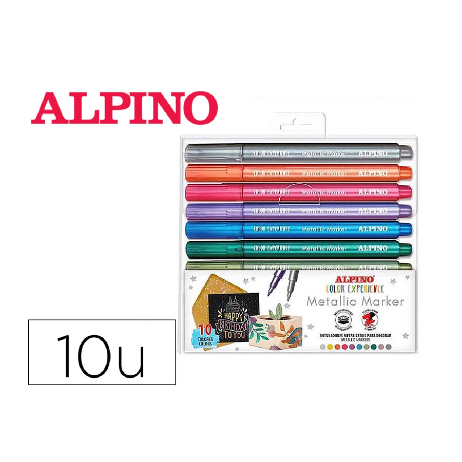 ALPINO - Rotulador Alpino Metallic Marker Color Experience Estuche de 10 Unidades Colores Surtidos