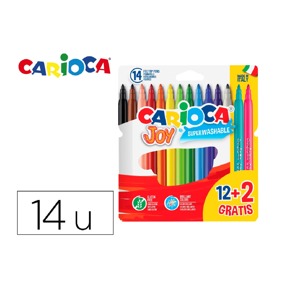 CARIOCA - Rotulador Carioca Joy Estuche de 12 Unidades Colores Surtidos + 2 Gratis