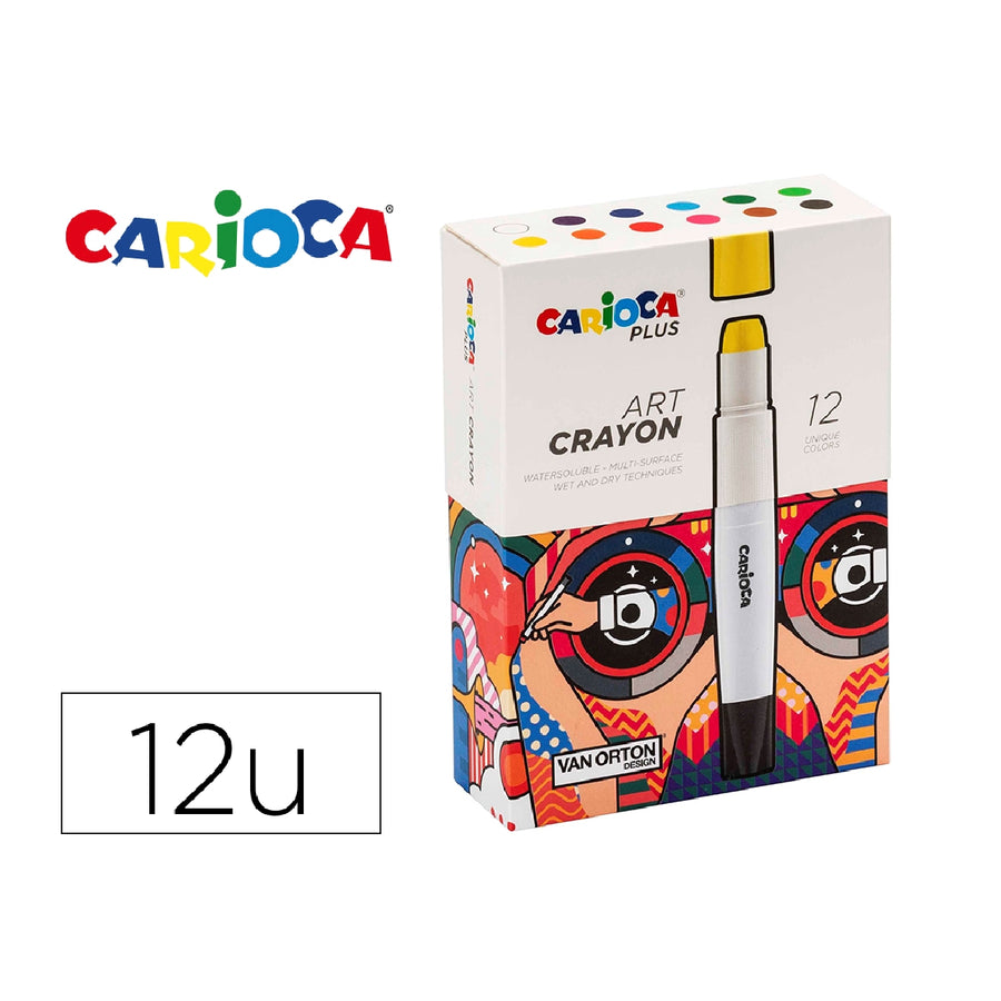 CARIOCA - Lapices de Cera Carioca Plus Art Crayon Caja Premium de 12 Unidades Colores Surtidos