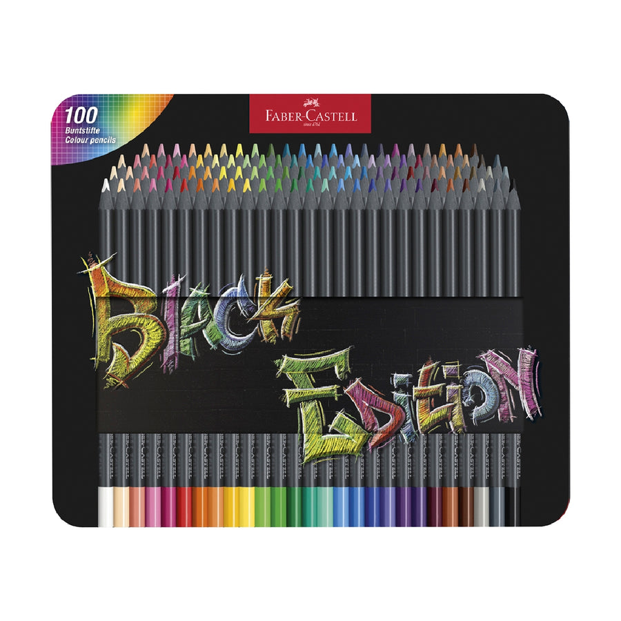 FABER CASTELL - Lapices de Colores Faber Castell Black Edition Caja Metalica de 100 Unidades Colores Surtidos