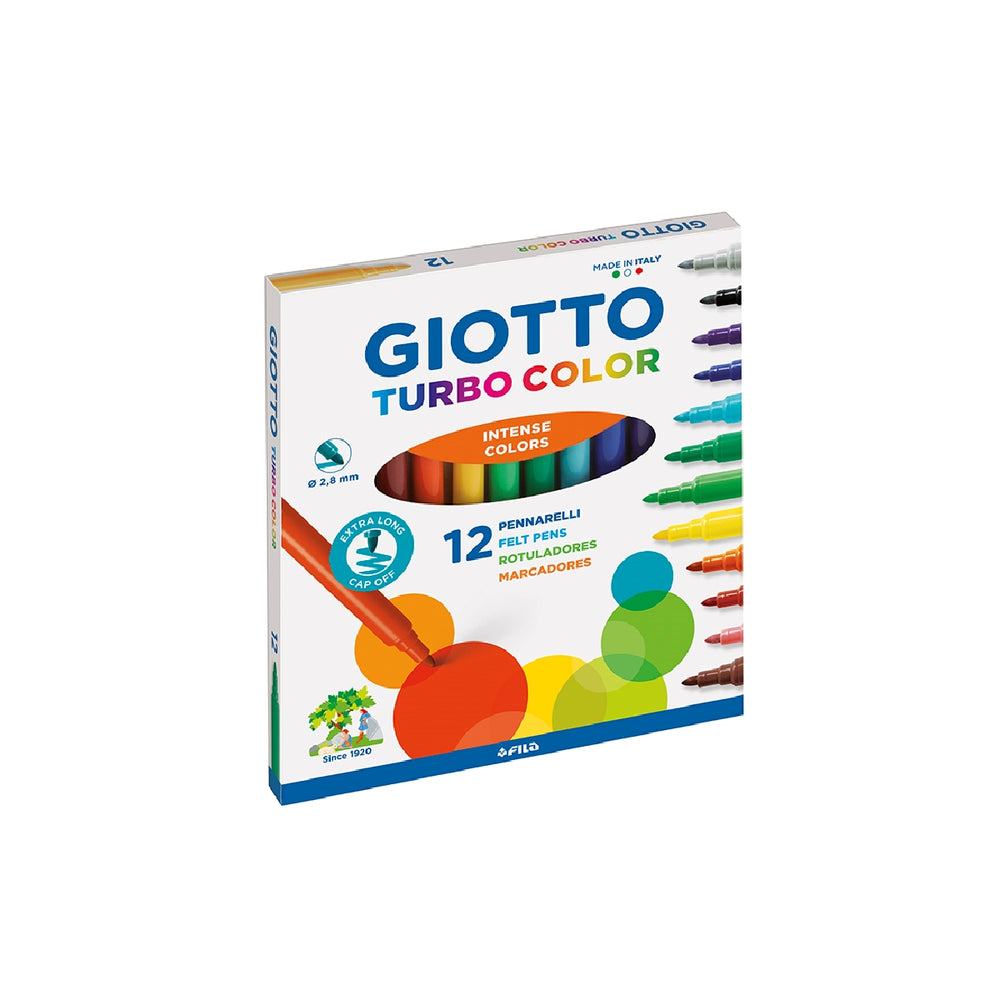 GIOTTO - Rotulador Giotto Turbo Color Caja de 12 Colores Lavables Con Punta Bloqueada