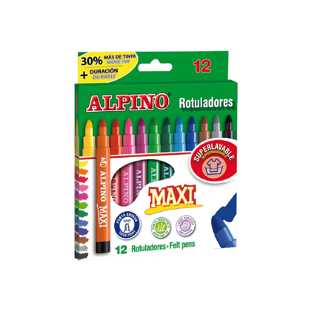 ALPINO - Rotulador Alpino Maxi Caja de 12 Colores Surtidos