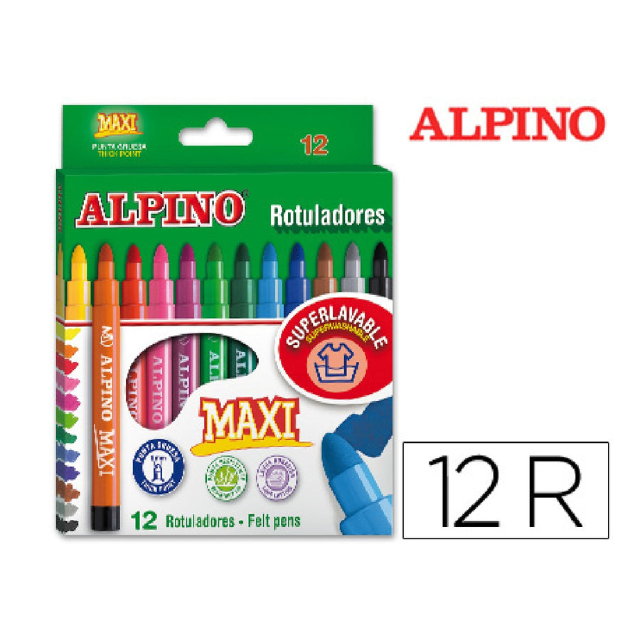 ALPINO - Rotulador Alpino Maxi Caja de 12 Colores Surtidos
