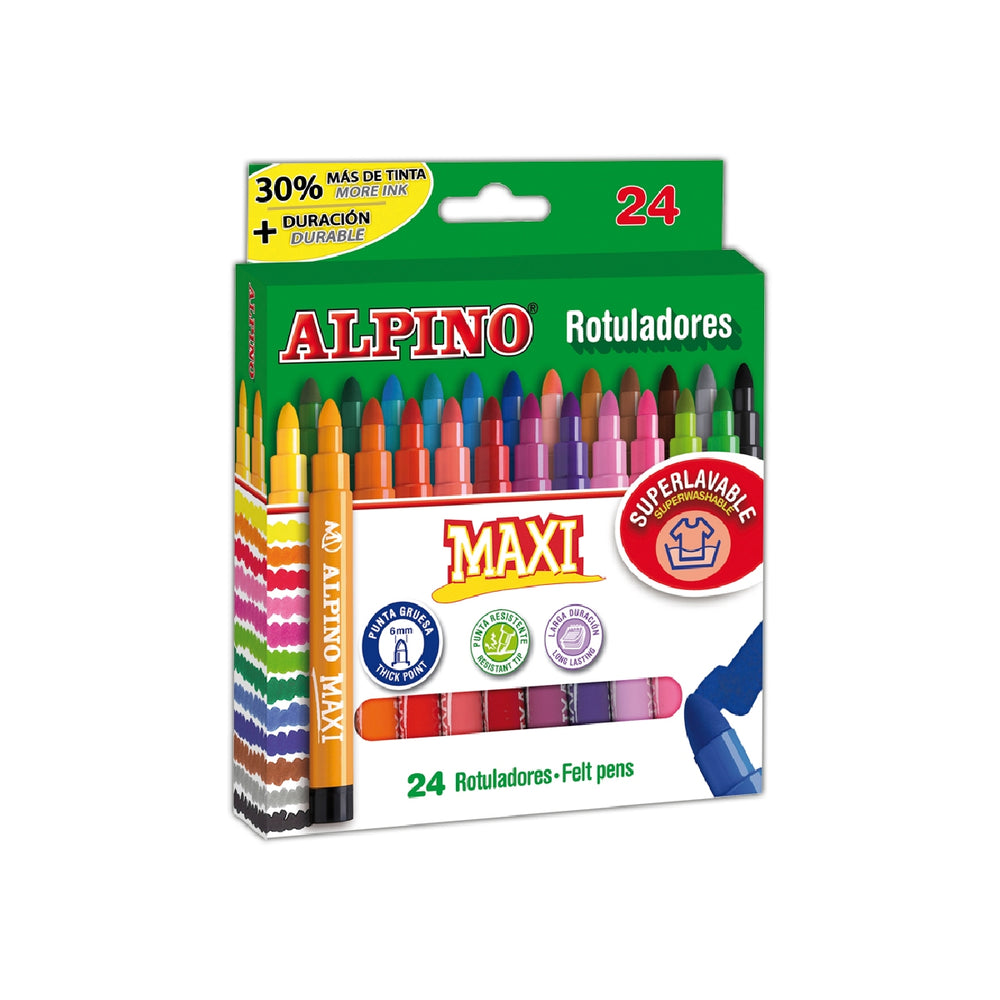 ALPINO - Rotulador Alpino Maxi Caja de 24 Colores Surtidos