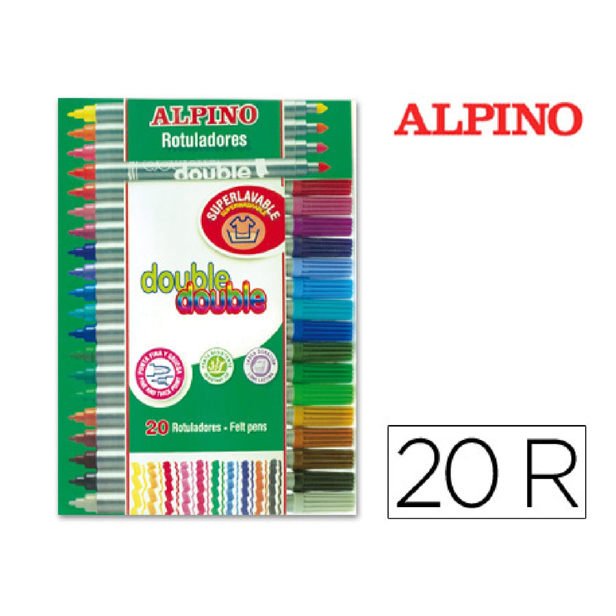 ALPINO - Rotulador Alpino Double Double Punta Gruesa y Punta Fina Caja de 20+4 Colores Surtidos