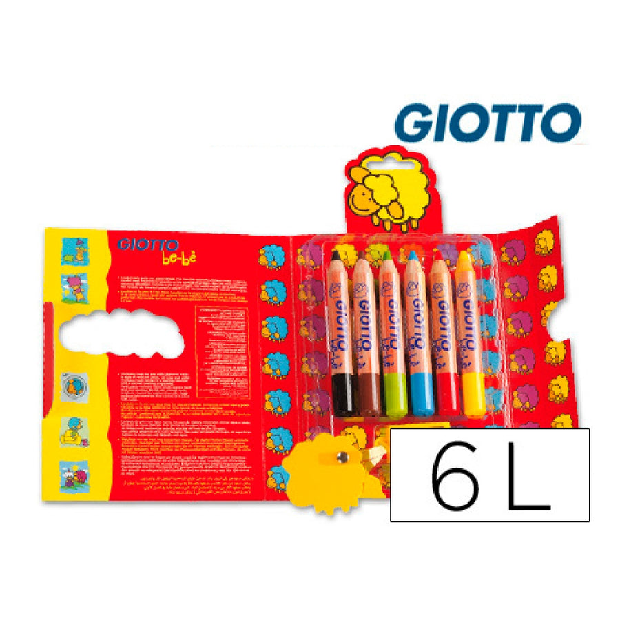 GIOTTO - Lapices de Colores Giotto Super Bebe Caja de 6 Lapices Colores Surtidos + Sacapuntas