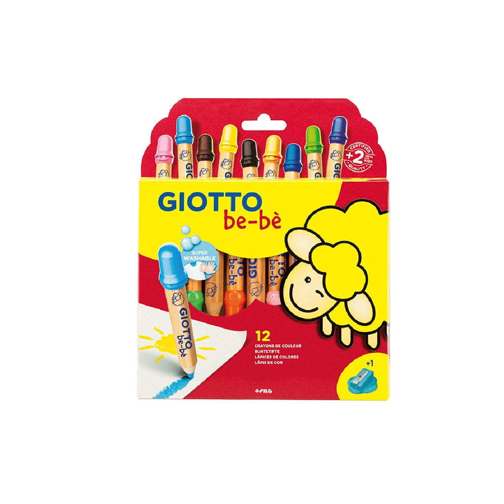 GIOTTO - Lapices de Colores Giotto Super Bebe Caja de 12 Lapices Colores Surtidos + Sacapuntas
