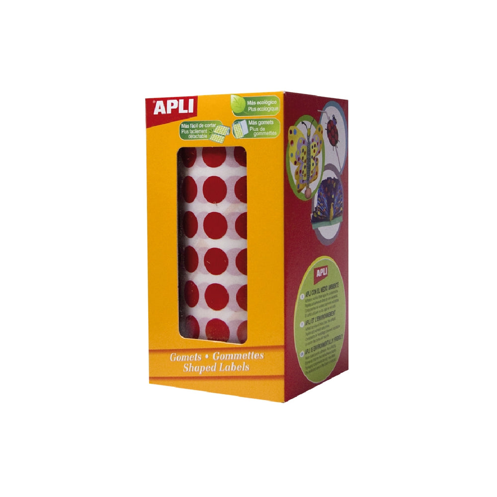 APLI - Gomets Autoadhesivos Circulares 20mm Rojo Rollo de 1770 Unidades