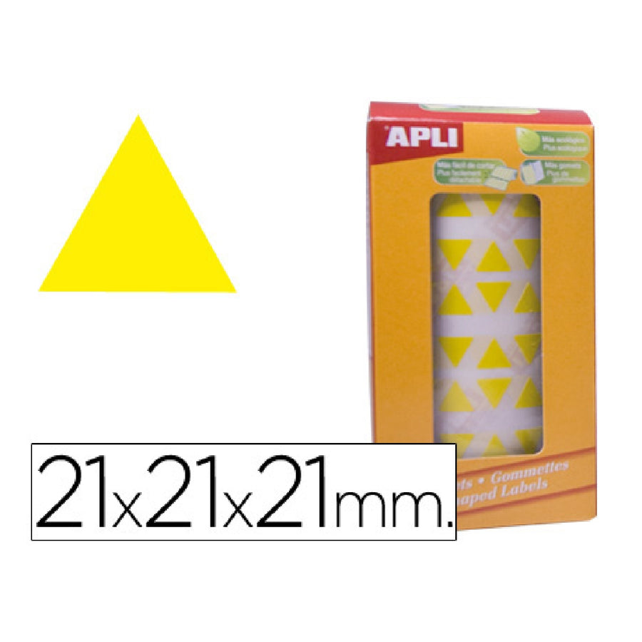 APLI - Gomets Autoadhesivos Triangulares 21x21x21mm Amarillo Rollo de 2832 Unidades