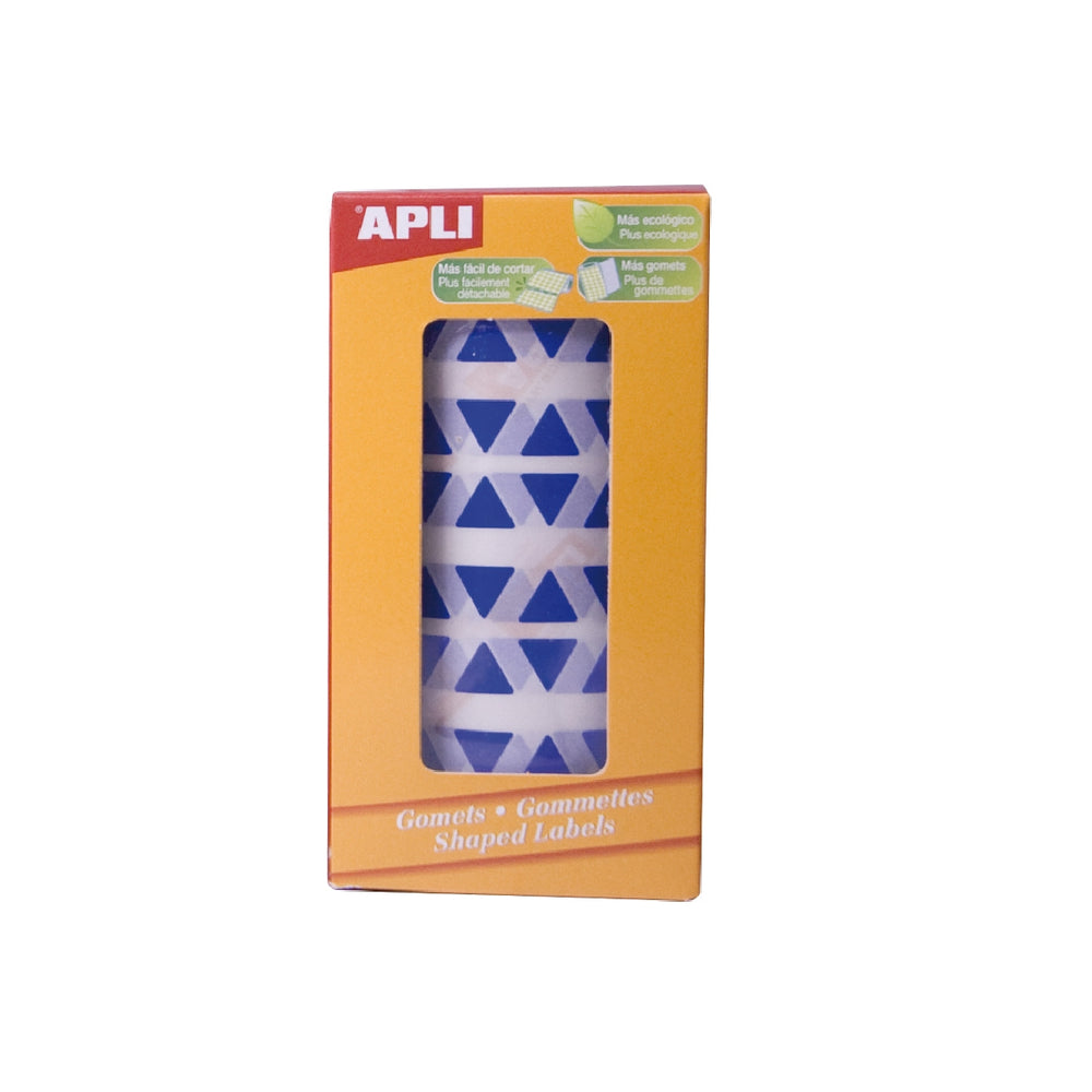 APLI - Gomets Autoadhesivos Triangulares 21x21x21 mm Azul Rollo de 2832 Unidades
