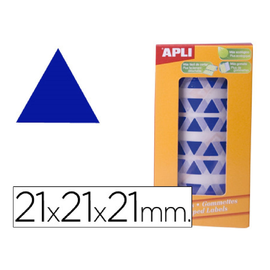 APLI - Gomets Autoadhesivos Triangulares 21x21x21 mm Azul Rollo de 2832 Unidades