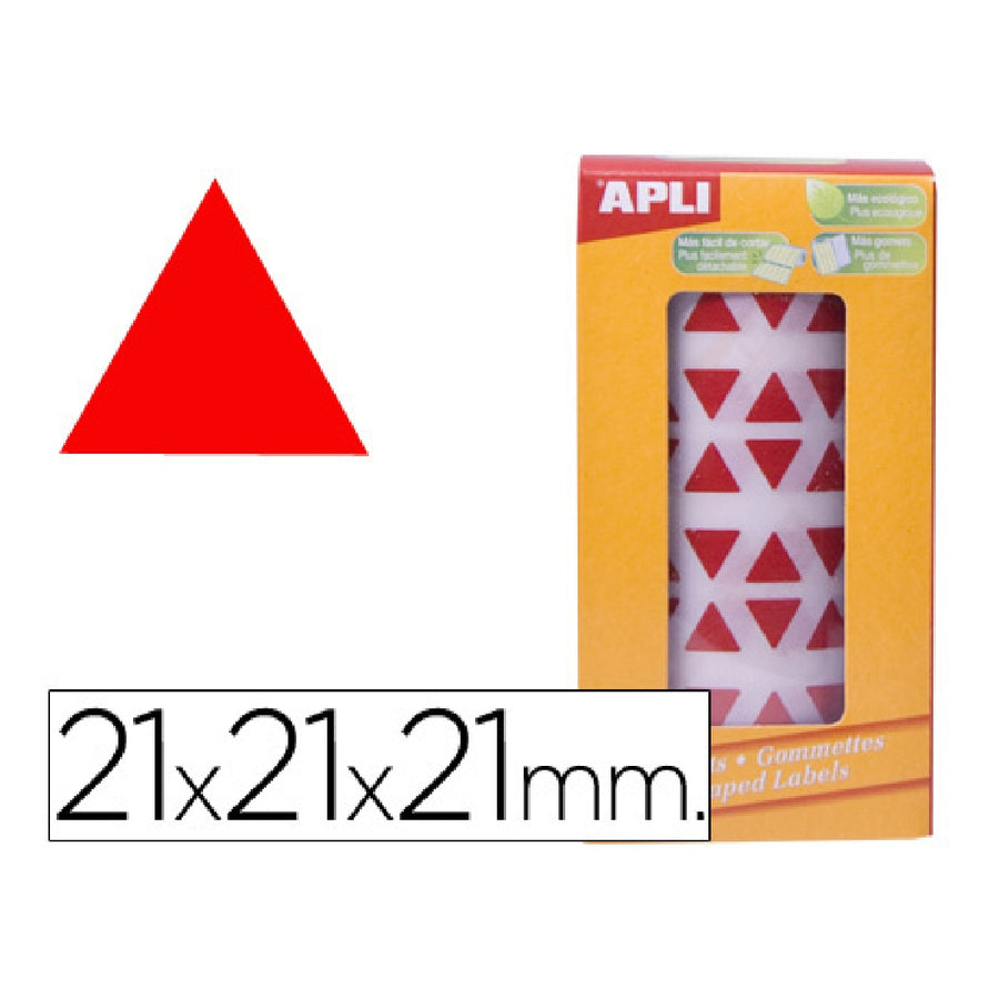 APLI - Gomets Autoadhesivos Triangulares 21x21x21 mm Rojo Rollo de 2832 Unidades