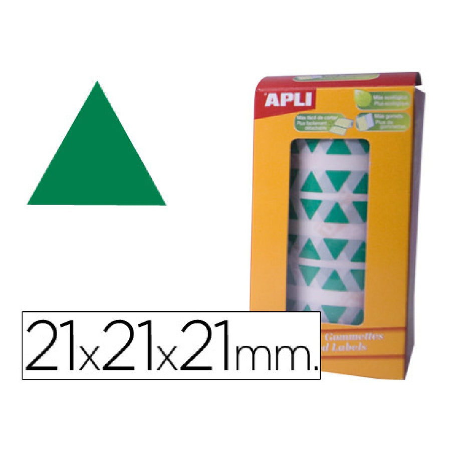 APLI - Gomets Autoadhesivos Triangulares 21x21x21 mm Verde Rollo de 2832 Unidades