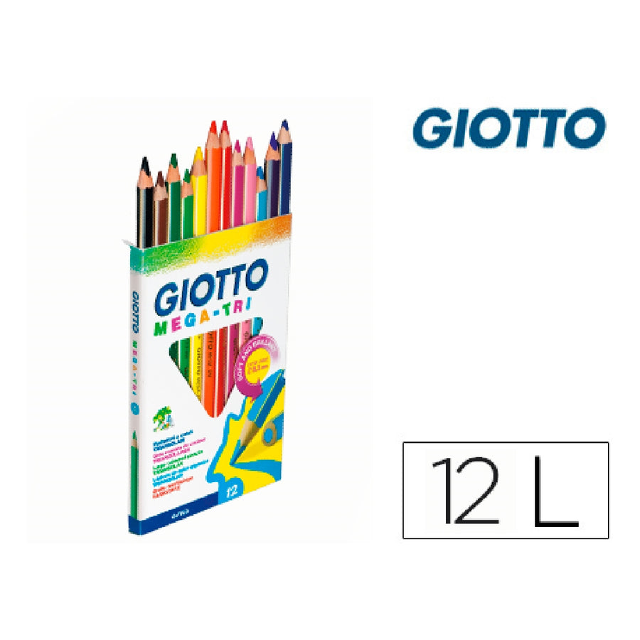 GIOTTO - Lapices de Colores Giotto Mega Tri Caja de 12 Colores Mina 5.5 mm