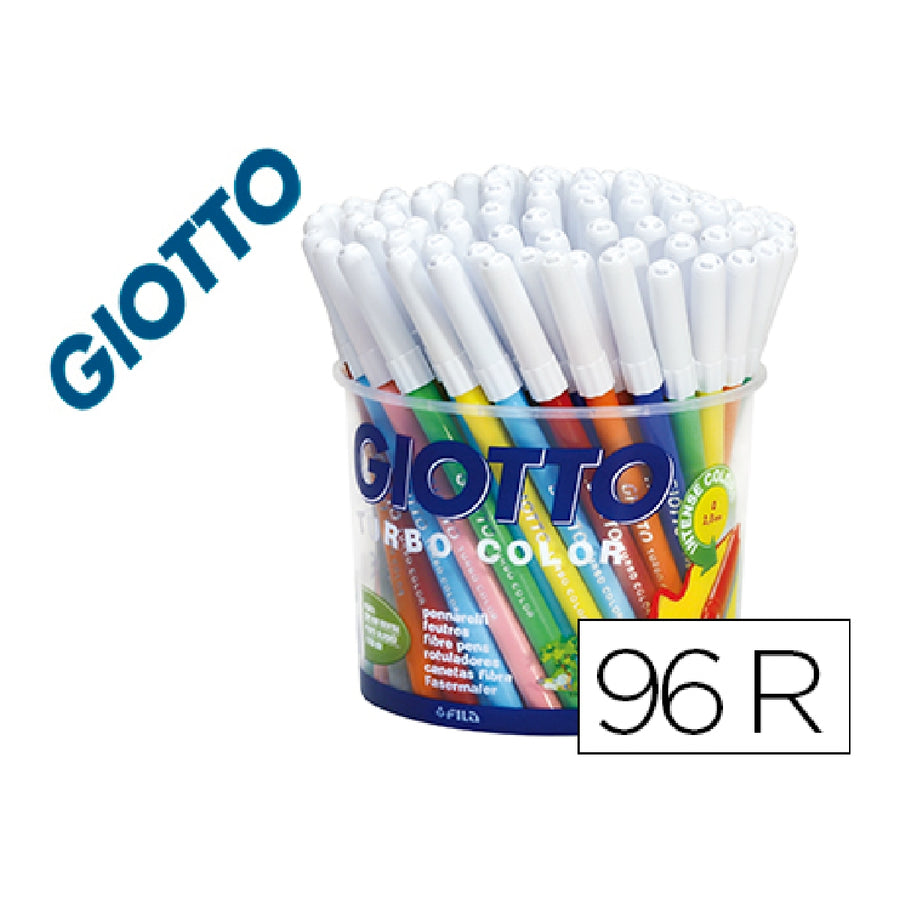 GIOTTO - Rotulador Giotto Turbo Color Bote de 96 Unidades 12 Colorespor 8 Unidades de Cada Color Lavables Con Punta Bloqueada