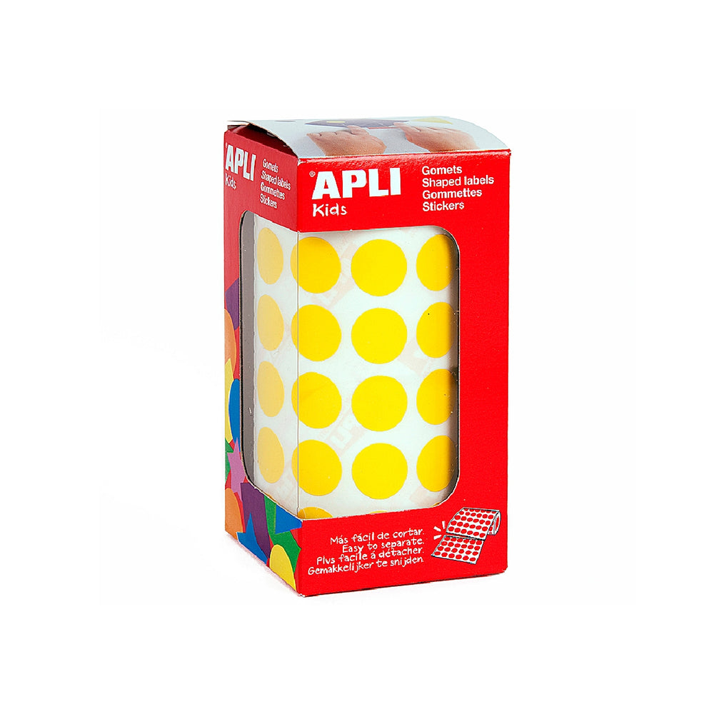 APLI - Gomets Autoadhesivos Circulares 15 mm Amarillo en Rollo Con 2832 Unidades