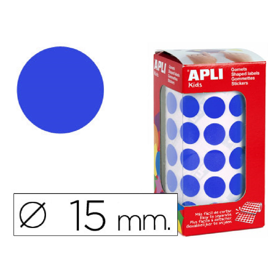 APLI - Gomets Autoadhesivos Circulares 15 mm Azul en Rollo Con 2832 Unidades