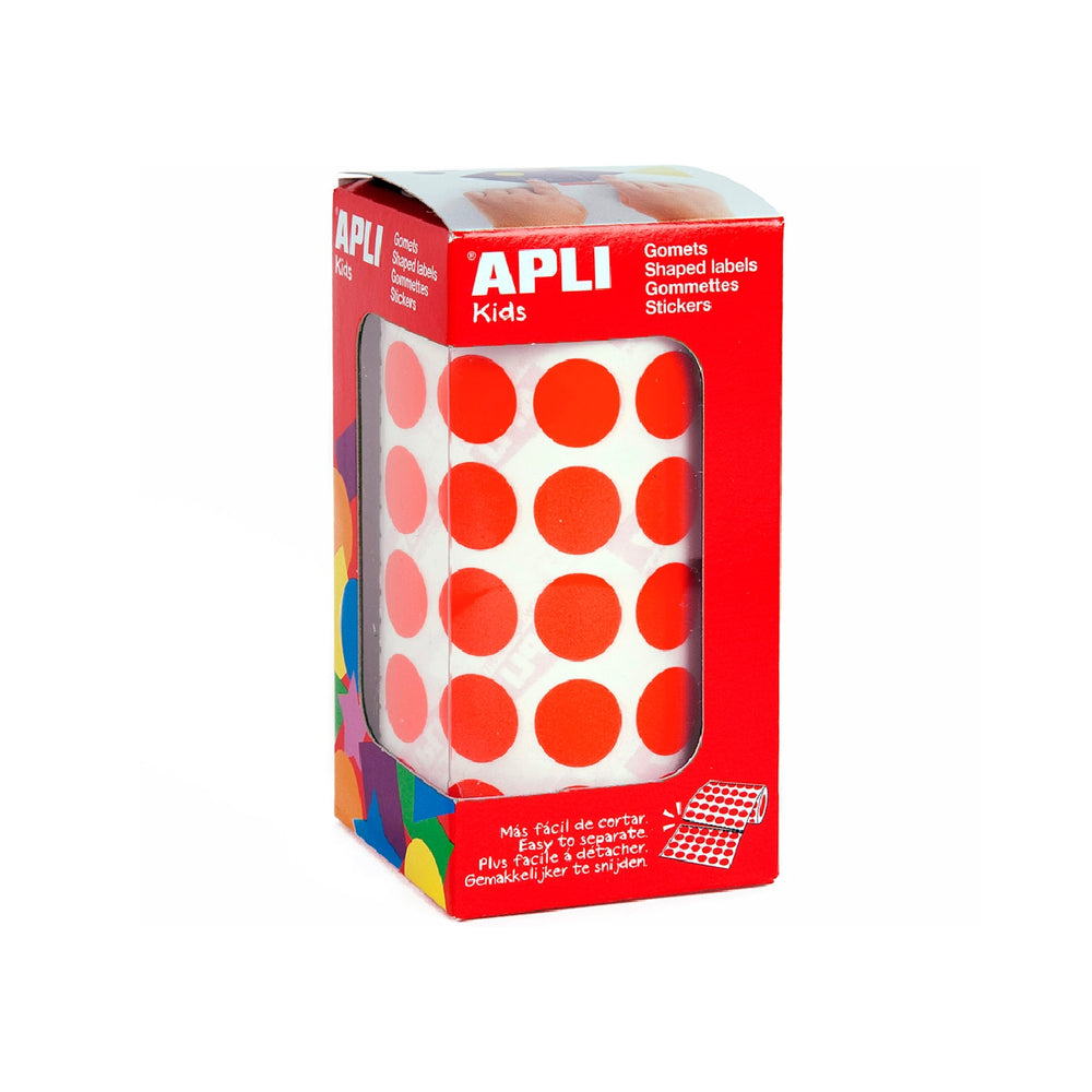 APLI - Gomets Autoadhesivos Circulares 15 mm Rojo Rollo de 2832 Unidades