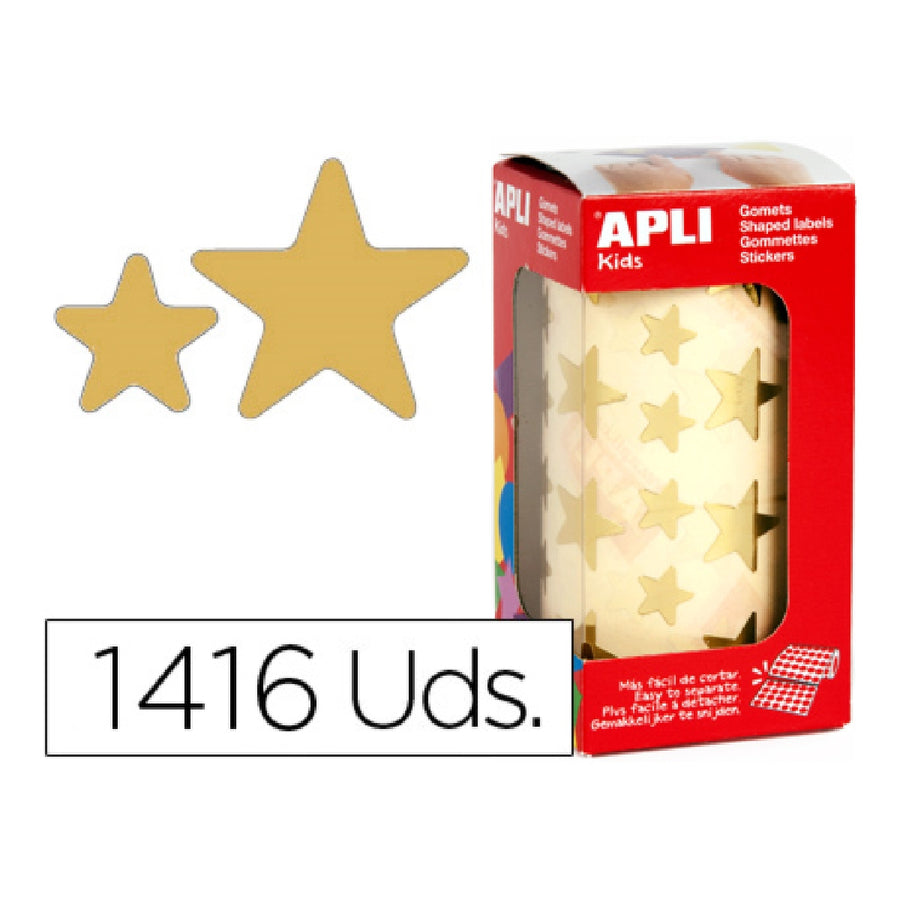 APLI - Gomets Autoadhesivos Estrellas Grandes Oro en Rollo Con 1416 Unidades