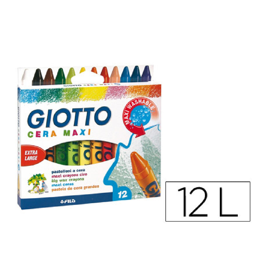 GIOTTO - Lapices Cera Giotto Maxi Caja de 12 Colores Surtidos