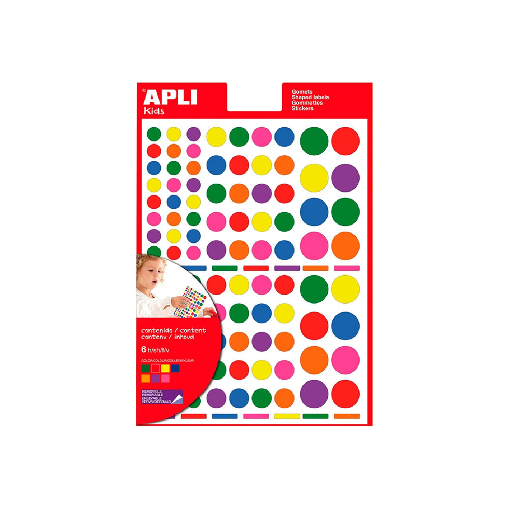 APLI - Gomets Apli Autoadhesivo Circulo Multicolor Blister de 624 Unidades Surtidas