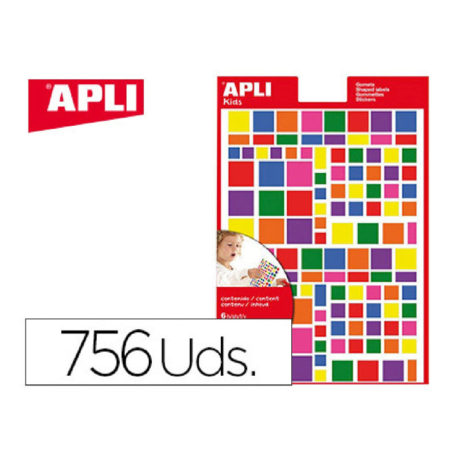 APLI - Gomets Apli Autoadhesivo Cuadrado Multicolor Blister de 756 Unidades Surtidas