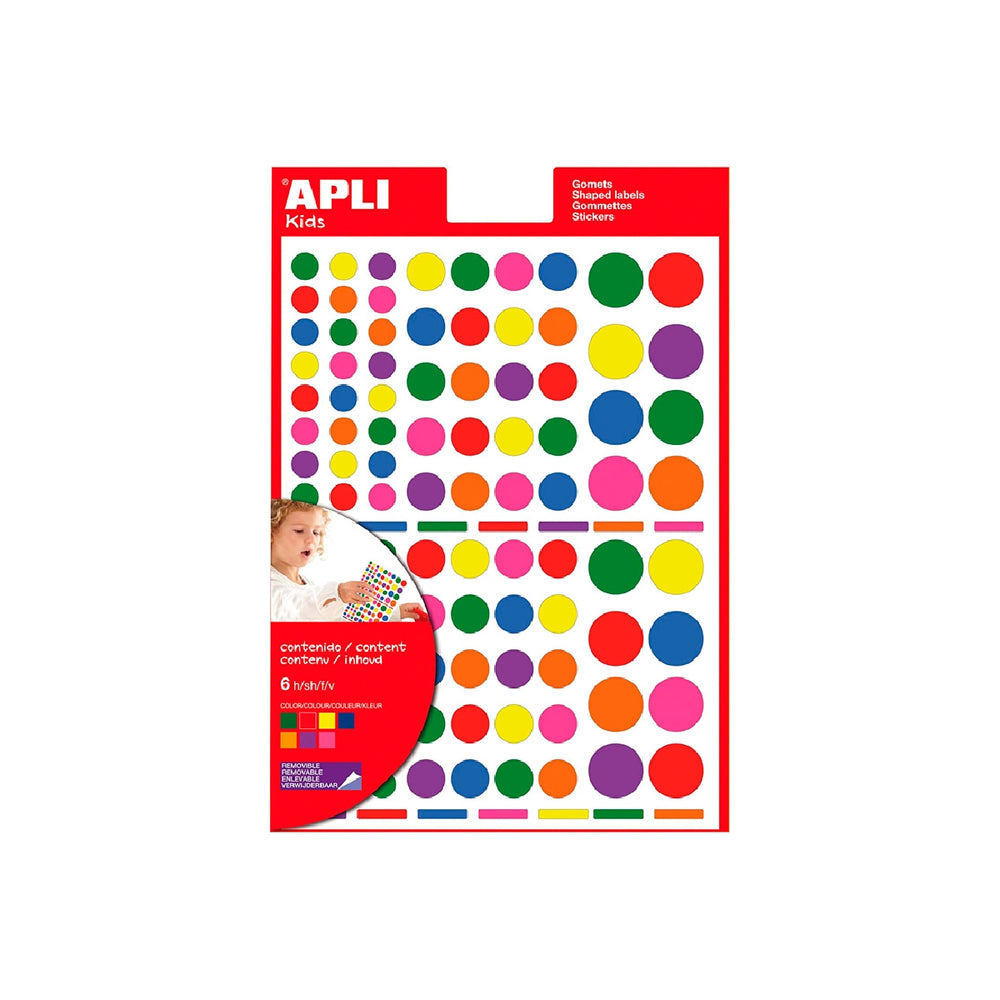 APLI - Gomets Apli Autoadhesivo Formas Surtidas Multicolor Blister de 6 Hojas