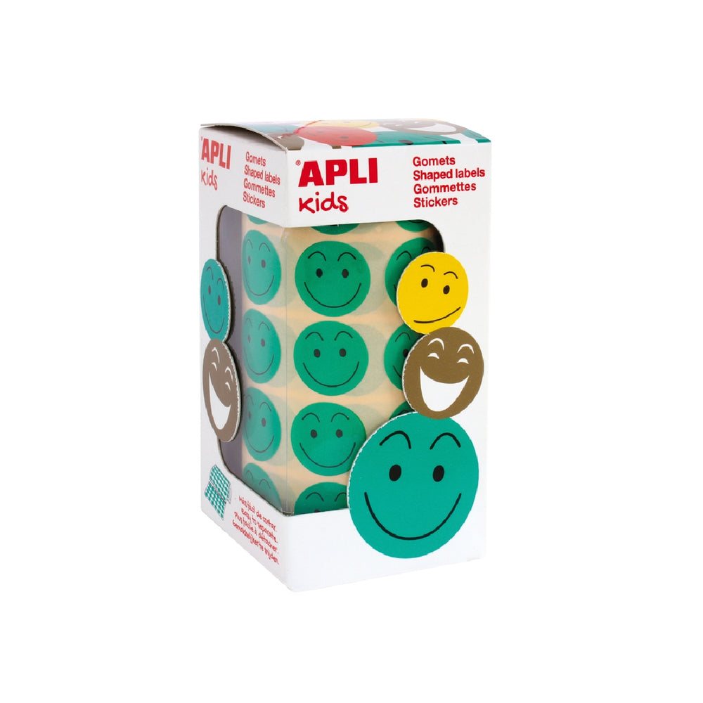APLI - Gomets Apli Autoadhesivo Smile Verde Cara Feliz Rollo de 900 Unidades