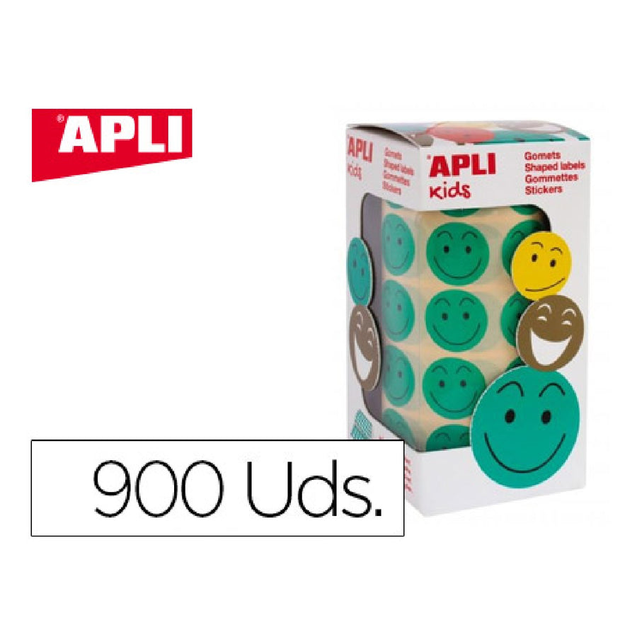 APLI - Gomets Apli Autoadhesivo Smile Verde Cara Feliz Rollo de 900 Unidades