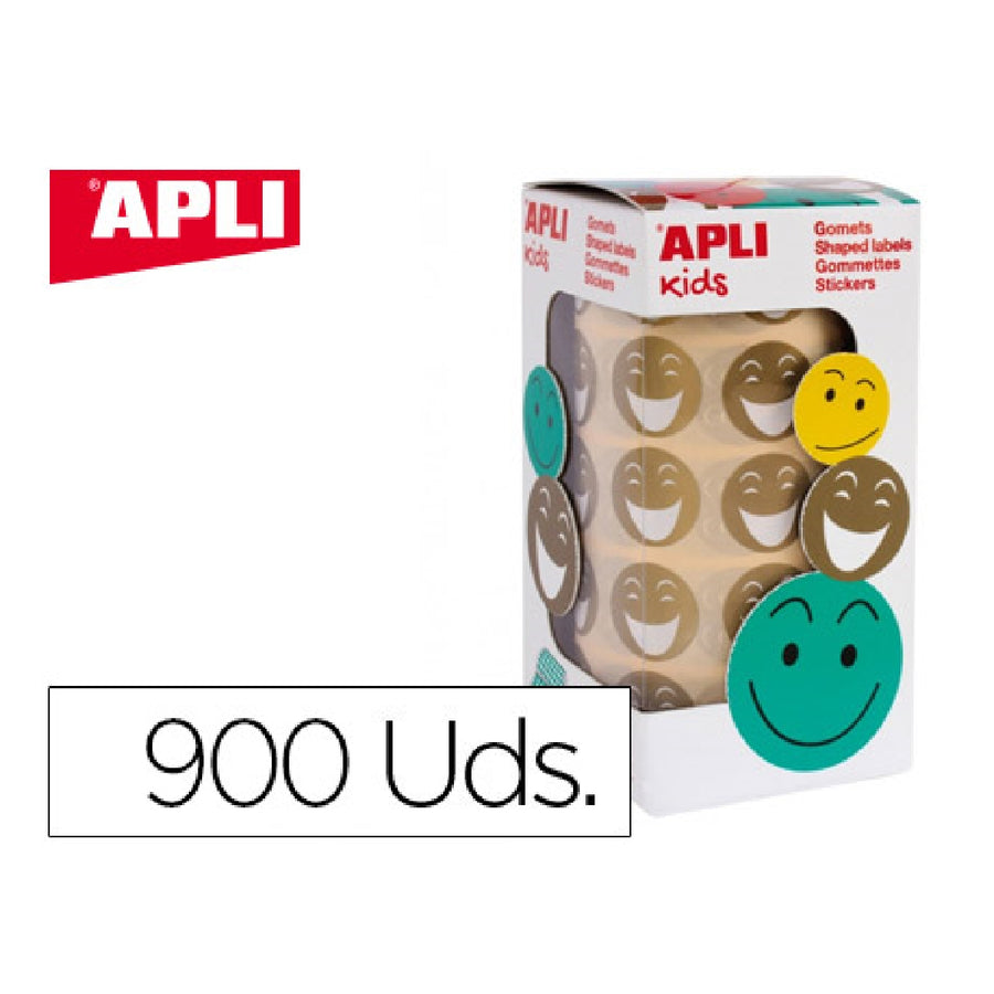 APLI - Gomets Apli Autoadhesivo Smile Oro Cara Feliz Rollo de 900 Unidades