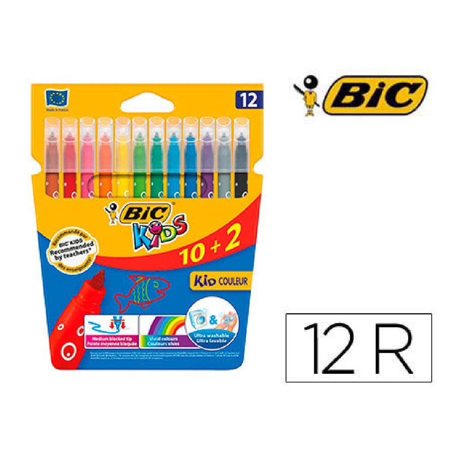 BIC - Rotulador Bic Kids Couleur Estuche de 10+2 Colores Tinta Base de Agua Lavable