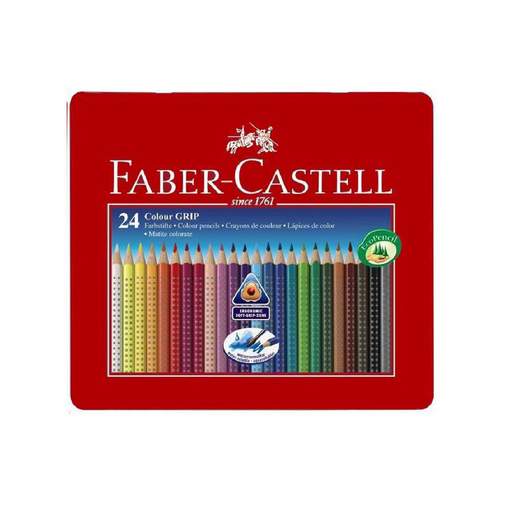FABER CASTELL - Lapices de Colores Faber Castell Acuarelable Colour Grip Triangular Caja Metalica de 24 Colores Surtidos
