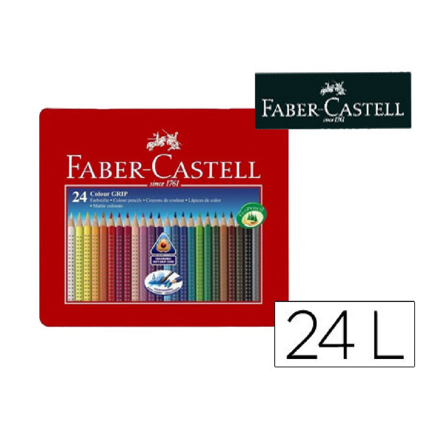 FABER CASTELL - Lapices de Colores Faber Castell Acuarelable Colour Grip Triangular Caja Metalica de 24 Colores Surtidos
