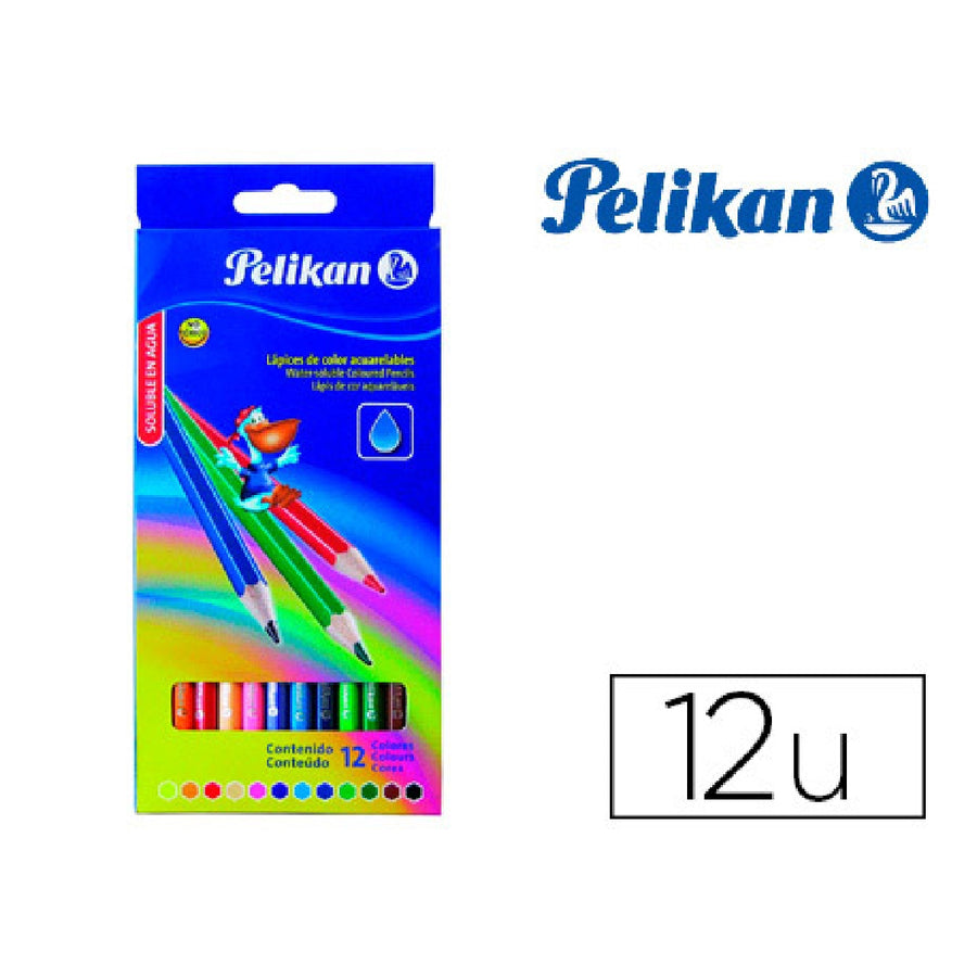PELIKAN - Lapices de Colores Pelikan Hexagonales Acuarelables Mina 3mm Caja de 12 Colores Surtidos