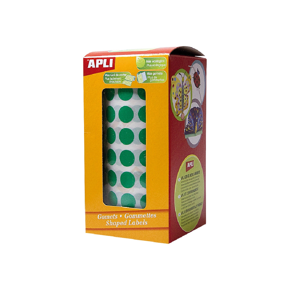 APLI - Gomets Autoadhesivos Circulares 10.5mm Verde Rollo de 5192 Unidades