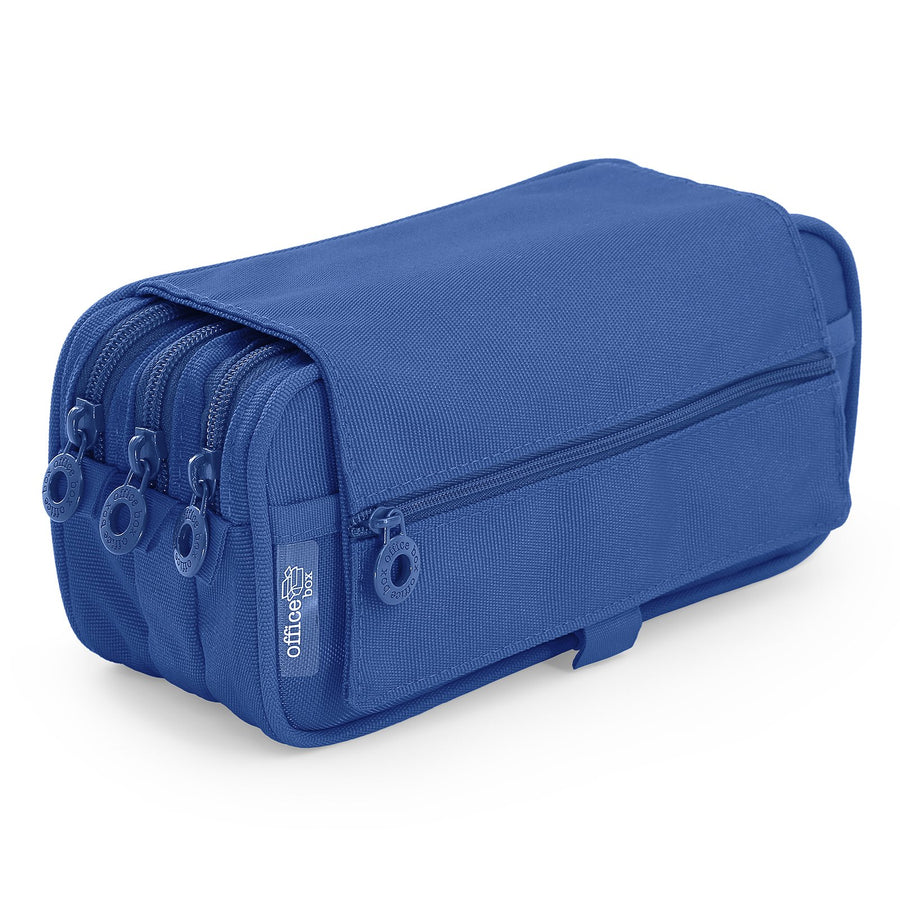 Estuche Escolar Triple Portatodo de Alta Capacidad con Tres Cremalleras, Azul Oscuro